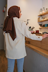 Çizgili Blazer Ceket  Krem