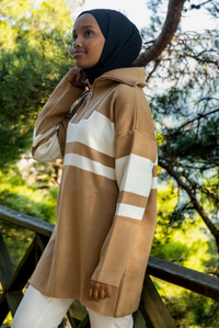 Uygun Fiyatlı CIZGILI FERMUAR DETAYLI TRIKO TUNIK VIZON | Loccomoda.com 