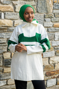 Uygun Fiyatlı CIZGILI FERMUAR DETAYLI TRIKO TUNIK YESIL | Loccomoda.com 