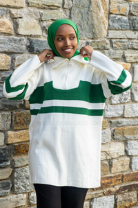 Uygun Fiyatlı CIZGILI FERMUAR DETAYLI TRIKO TUNIK YESIL | Loccomoda.com 