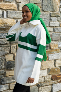 Uygun Fiyatlı CIZGILI FERMUAR DETAYLI TRIKO TUNIK YESIL | Loccomoda.com 