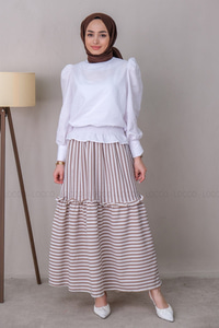 Uygun Fiyatlı CIZGILI GOFRE ETEK KAHVERENGI | Loccomoda.com 