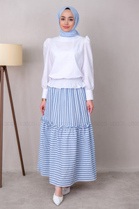 Uygun Fiyatlı CIZGILI GOFRE ETEK MAVI | Loccomoda.com 