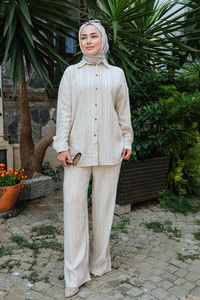 Çizgili Gömlek Bej