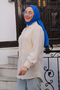 Çizgili Gömlek Krem