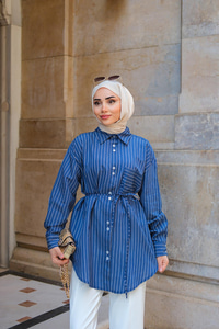 Çizgili Gömlek Lacivert