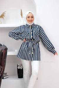 CIZGILI GOMLEK LACIVERT