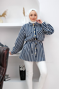 CIZGILI GOMLEK LACIVERT