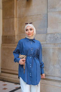 Çizgili Gömlek Lacivert