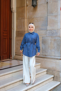 Çizgili Gömlek Lacivert