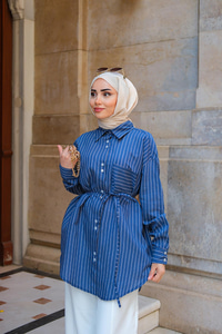 Çizgili Gömlek Lacivert