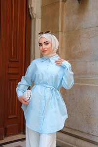 Çizgili Gömlek Mavi