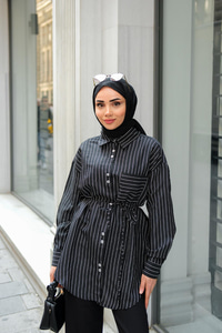 Çizgili Gömlek Siyah