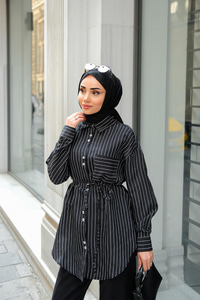 Çizgili Gömlek Siyah