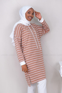 Uygun Fiyatlı CIZGILI KAPSONLU TUNIK VIZON | Loccomoda.com 