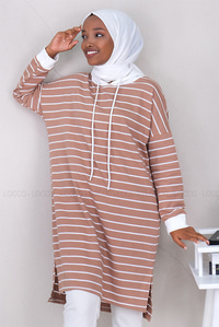 Uygun Fiyatlı CIZGILI KAPSONLU TUNIK VIZON | Loccomoda.com 