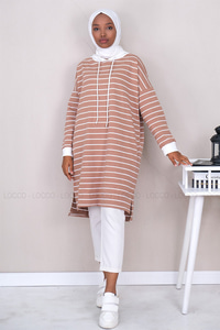 Uygun Fiyatlı CIZGILI KAPSONLU TUNIK VIZON | Loccomoda.com 