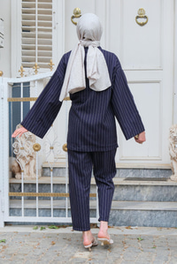 Çizgili Kimono  Lacivert