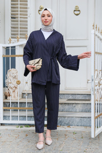 Çizgili Kimono  Lacivert