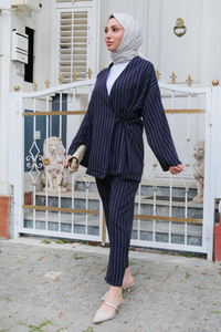 Çizgili Kimono  Lacivert