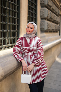 Çizgili Melanj Gömlek Bordo