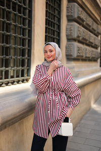 Çizgili Melanj Gömlek Bordo