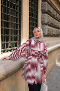 Çizgili Melanj Gömlek Bordo