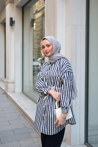 Çizgili Melanj Gömlek Lacivert