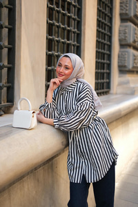 Çizgili Melanj Gömlek Siyah