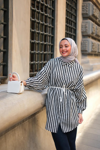 Çizgili Melanj Gömlek Siyah