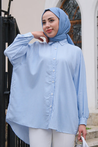 Çizgili Oversize Gömlek Mavi