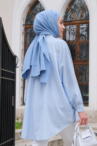 Çizgili Oversize Gömlek Mavi