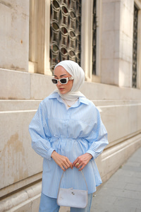 Çizgili Poplin Gömlek Mavi