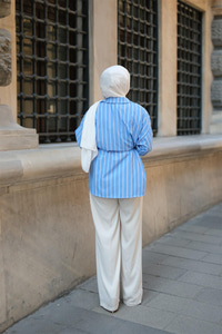 Çizgili Poplin Gömlek Mavi