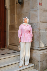 Çizgili Poplin Gömlek Pembe