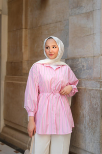 Çizgili Poplin Gömlek Pembe