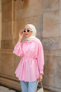 Çizgili Poplin Gömlek Pembe