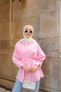 Çizgili Poplin Gömlek Pembe