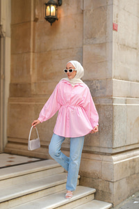 Çizgili Poplin Gömlek Pembe