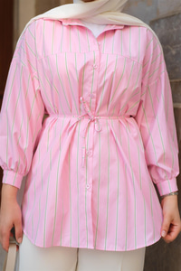 Çizgili Poplin Gömlek Pembe