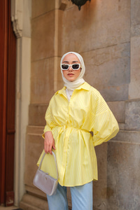 Çizgili Poplin Gömlek Sarı