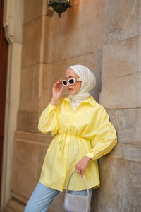 Çizgili Poplin Gömlek Sarı