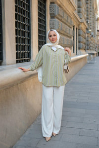 Çizgili Poplin Gömlek Yeşil