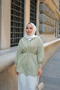 Çizgili Poplin Gömlek Yeşil