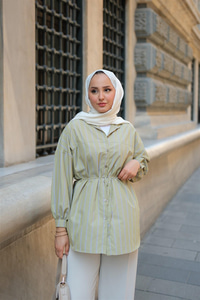 Çizgili Poplin Gömlek Yeşil