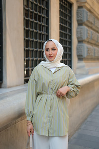 Çizgili Poplin Gömlek Yeşil