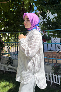 Çizgili Salaş Gömlek Bordo-Beyaz