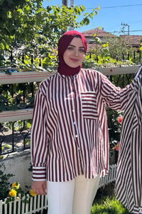 Çizgili Salaş Gömlek Bordo