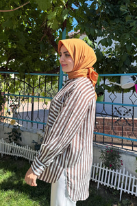 Çizgili Salaş Gömlek Kahverengi