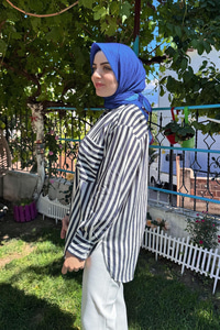 Çizgili Salaş Gömlek Lacivert